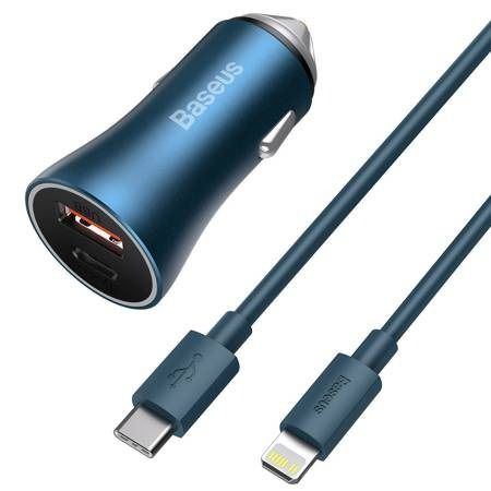 Adattatore Caricabatterie Auto USB e USB-C con Cavo Ligtning Blue Accessori Smartphone & Tablet