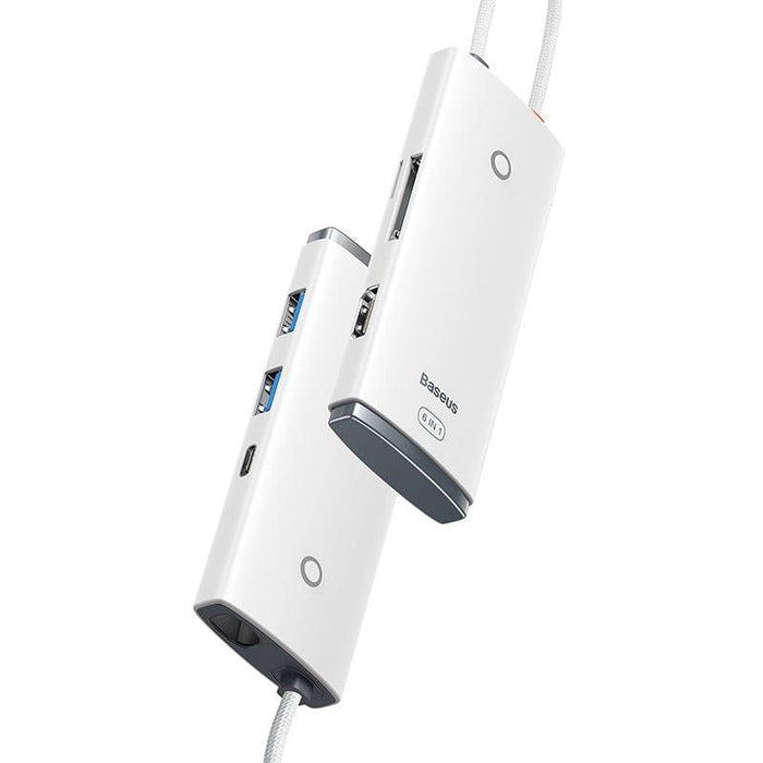 Hub Adattatore Baseus 6 in 1 USB-C to 2x USB 3.0 + HDMI + USB-C + TF/SD Bianco Accessori PC