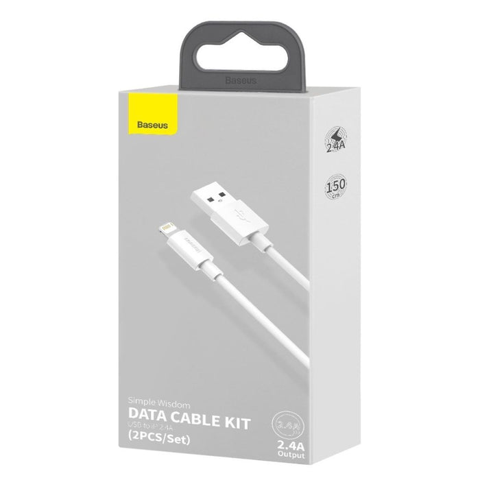 Kit cavo dati Baseus Simple Wisdom da USB a Lightning 2,4 A 2 pezzi/set 1,5 m bianco Accessori Smartphone & Tablet