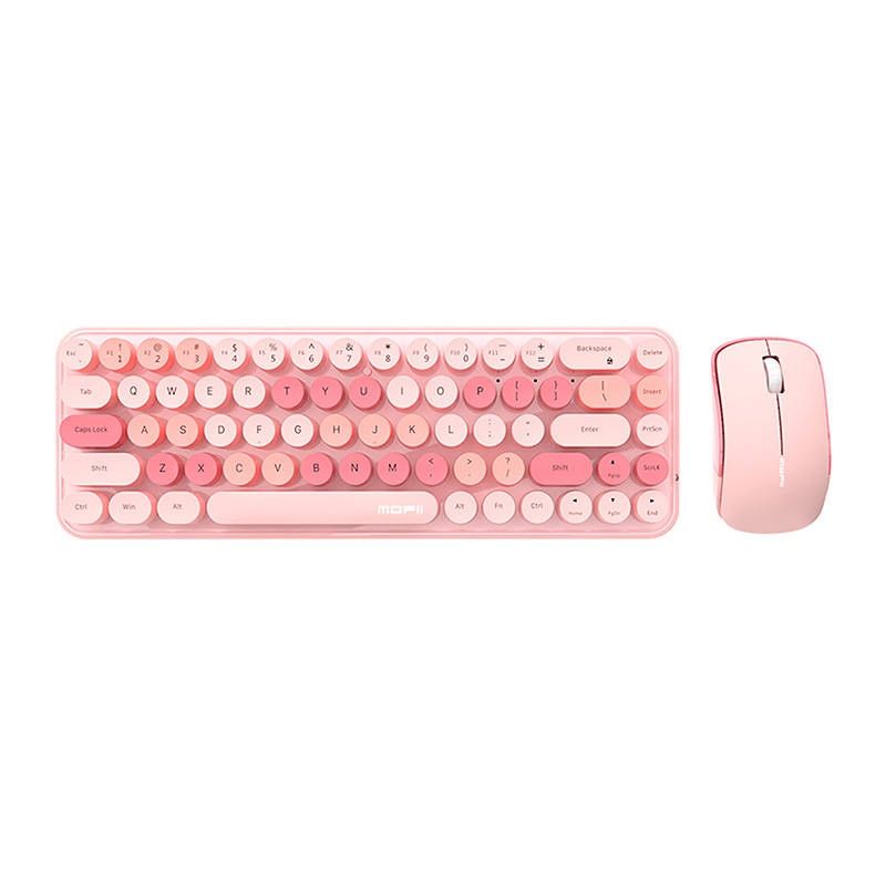 FOPETT Tastiera E Mouse Wireless Rosa Sfumato - 2.4GHz, Tasti Rotondi Staccabili